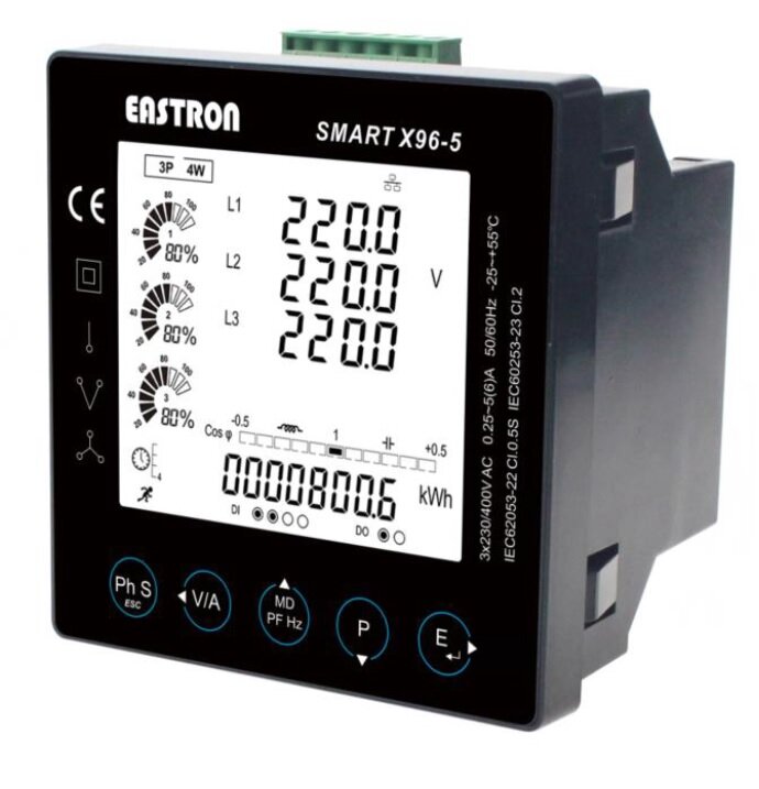 SMART X96-5-G 3 fase kWh energie meter MODBUS -/5A LCD - Smart x96 5 g 3 fase kwh energie meter modbus 5a lcd ok 3 stoomtrafos benodigd - SMART X96-5-G