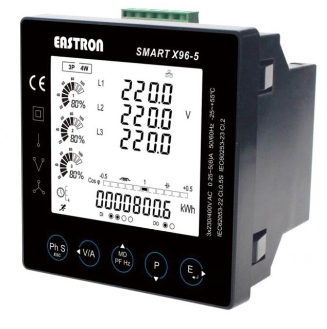 SMART X96-5-G 3 fase kWh energie meter MODBUS -/5A LCD - Smart x96 5 g 3 fase kwh energie meter modbus 5a lcd ok 3 stoomtrafos benodigd - SMART X96-5-G